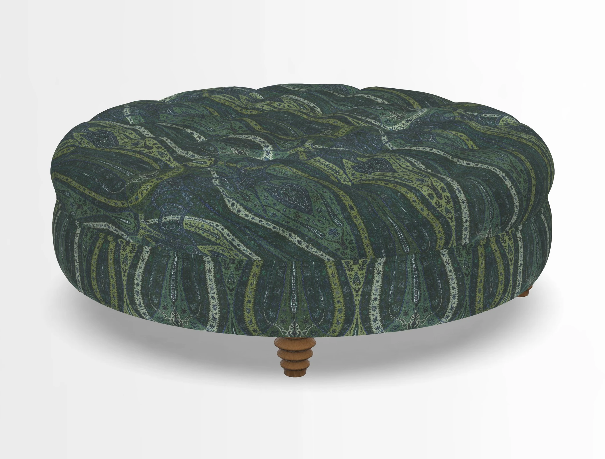 Helmsley Round Footstool in Linwood Omega Velvet Navy