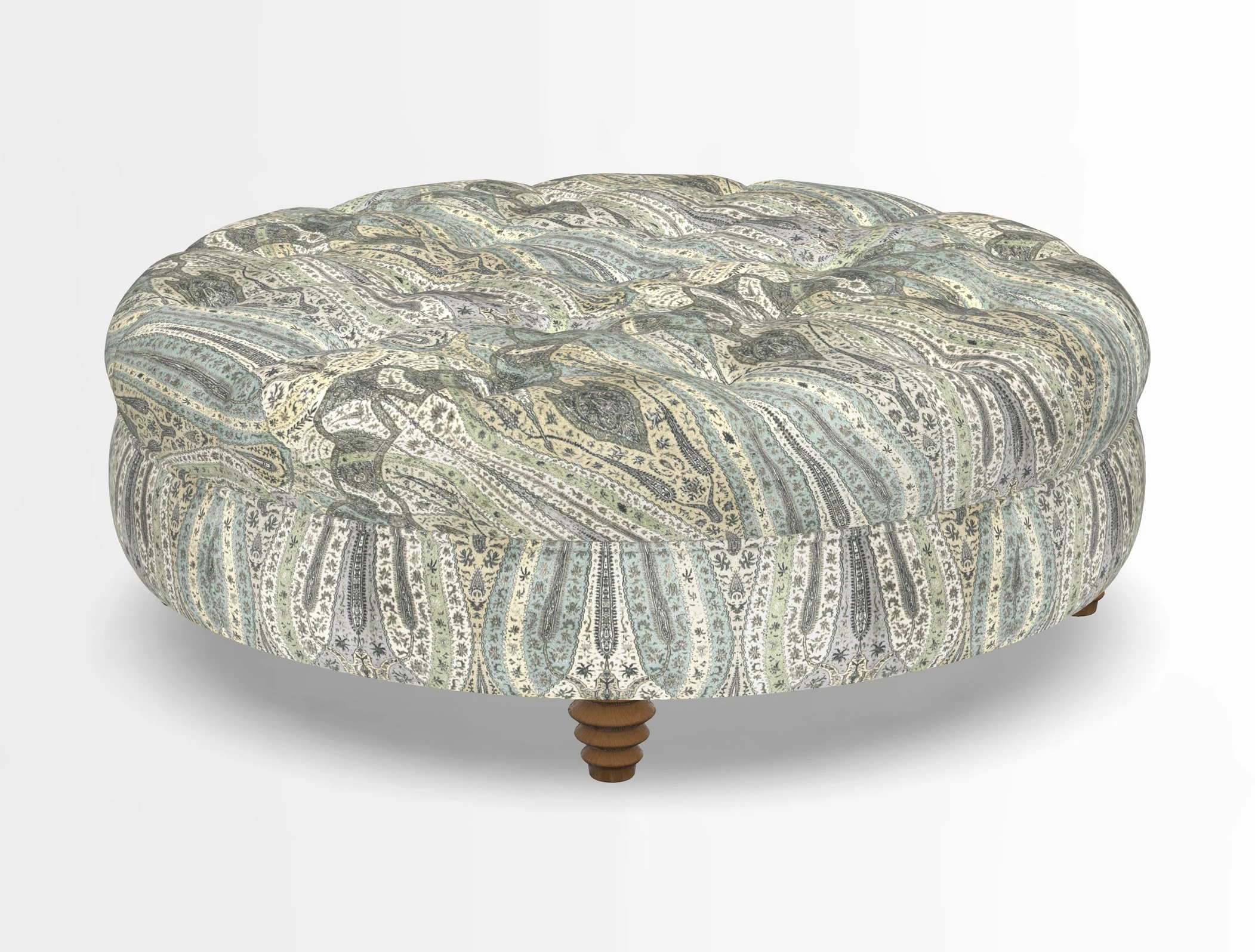 Helmsley Round Footstool in Linwood Omega Velvet Navy
