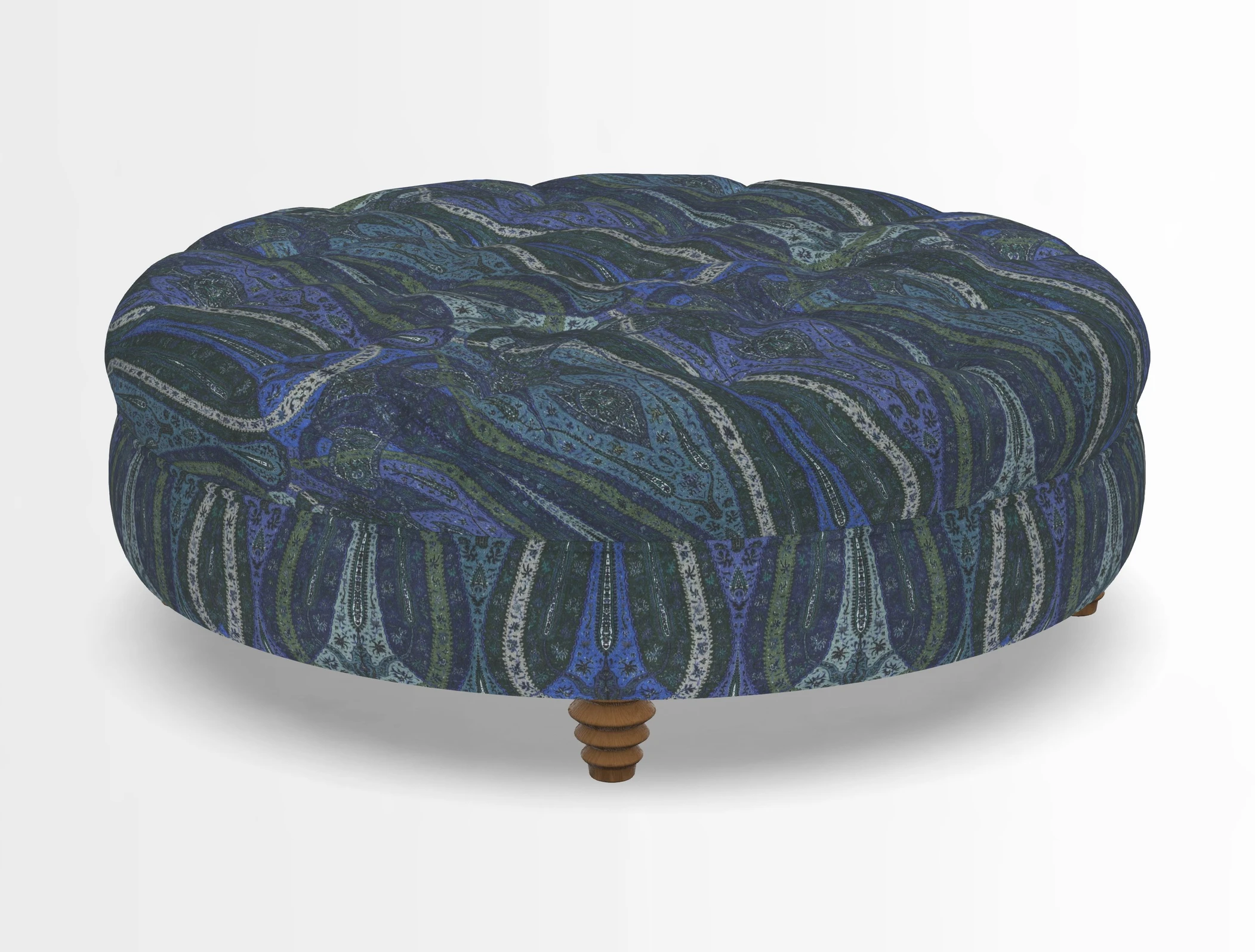 Helmsley Round Footstool in Linwood Omega Velvet Navy