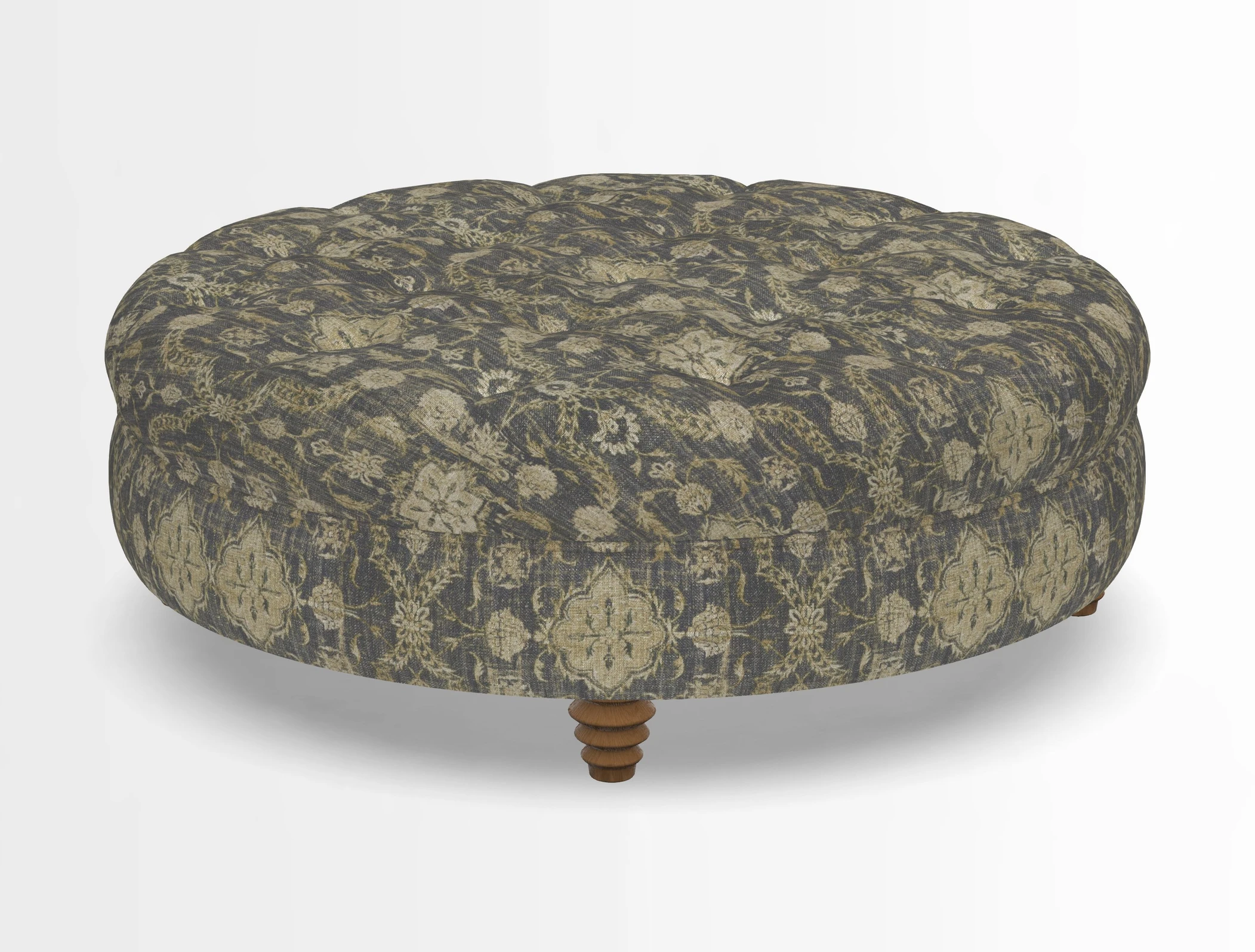 Helmsley Round Footstool in Linwood Omega Velvet Navy