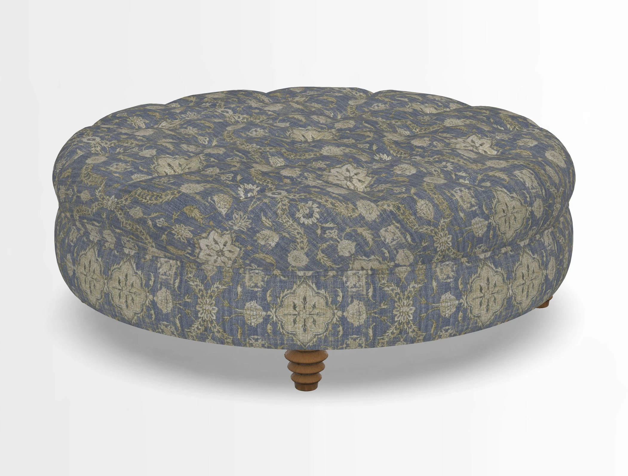 Helmsley Round Footstool in Linwood Omega Velvet Navy