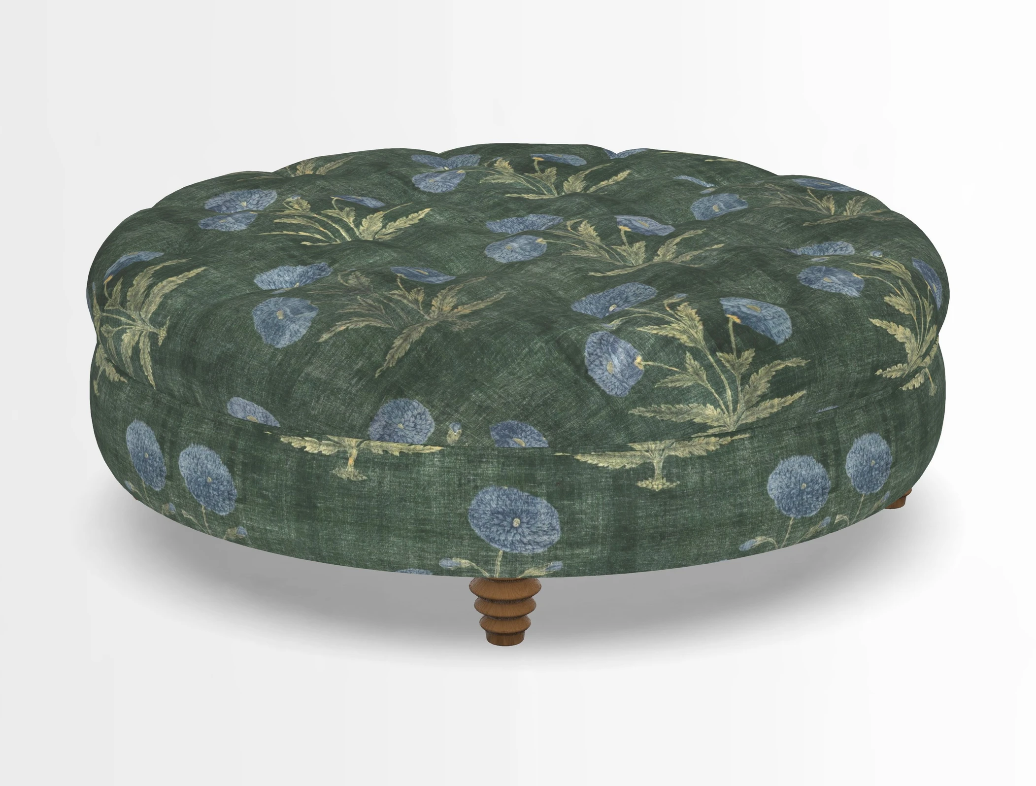 Helmsley Round Footstool in Linwood Omega Velvet Navy