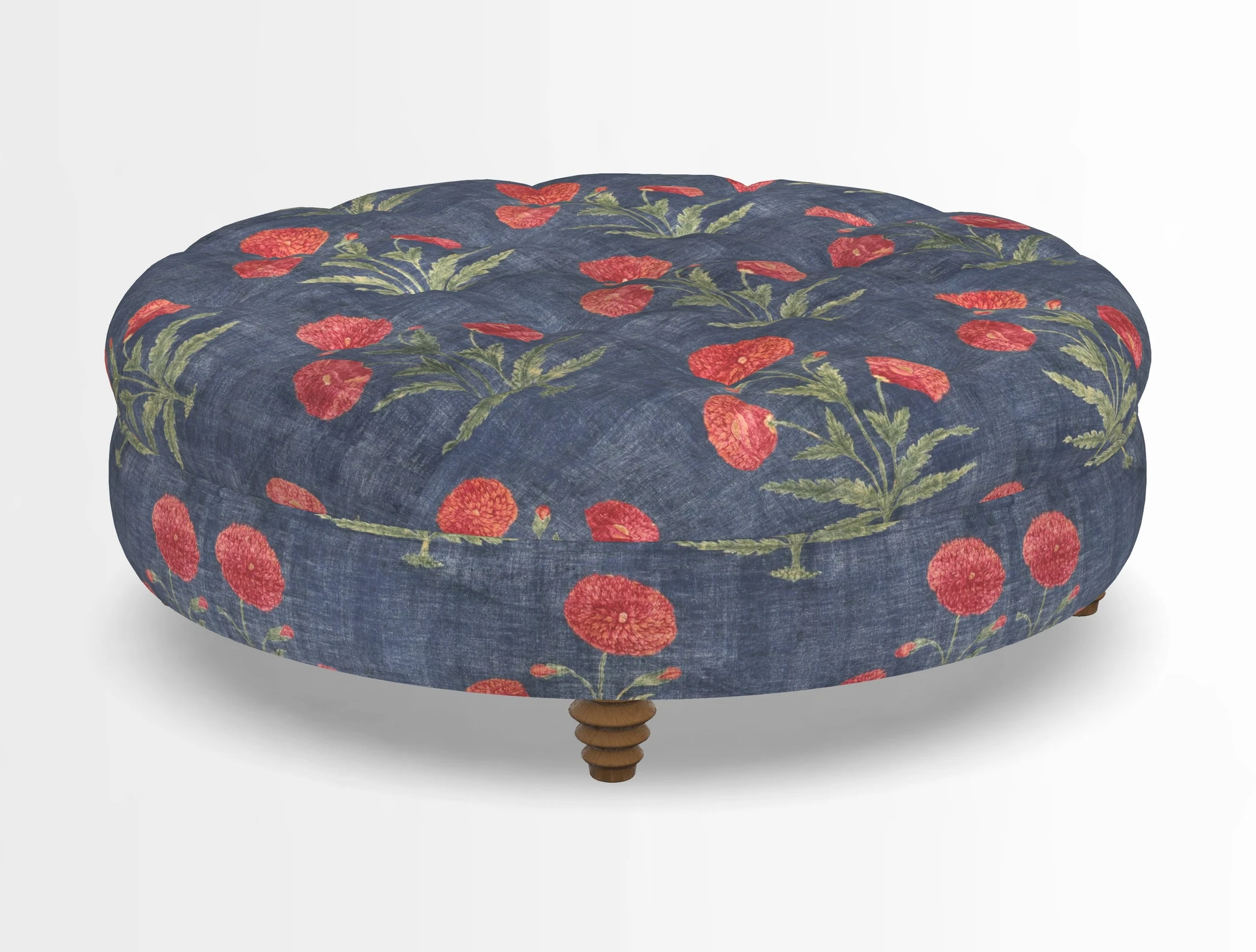 Helmsley Round Footstool in Linwood Omega Velvet Navy