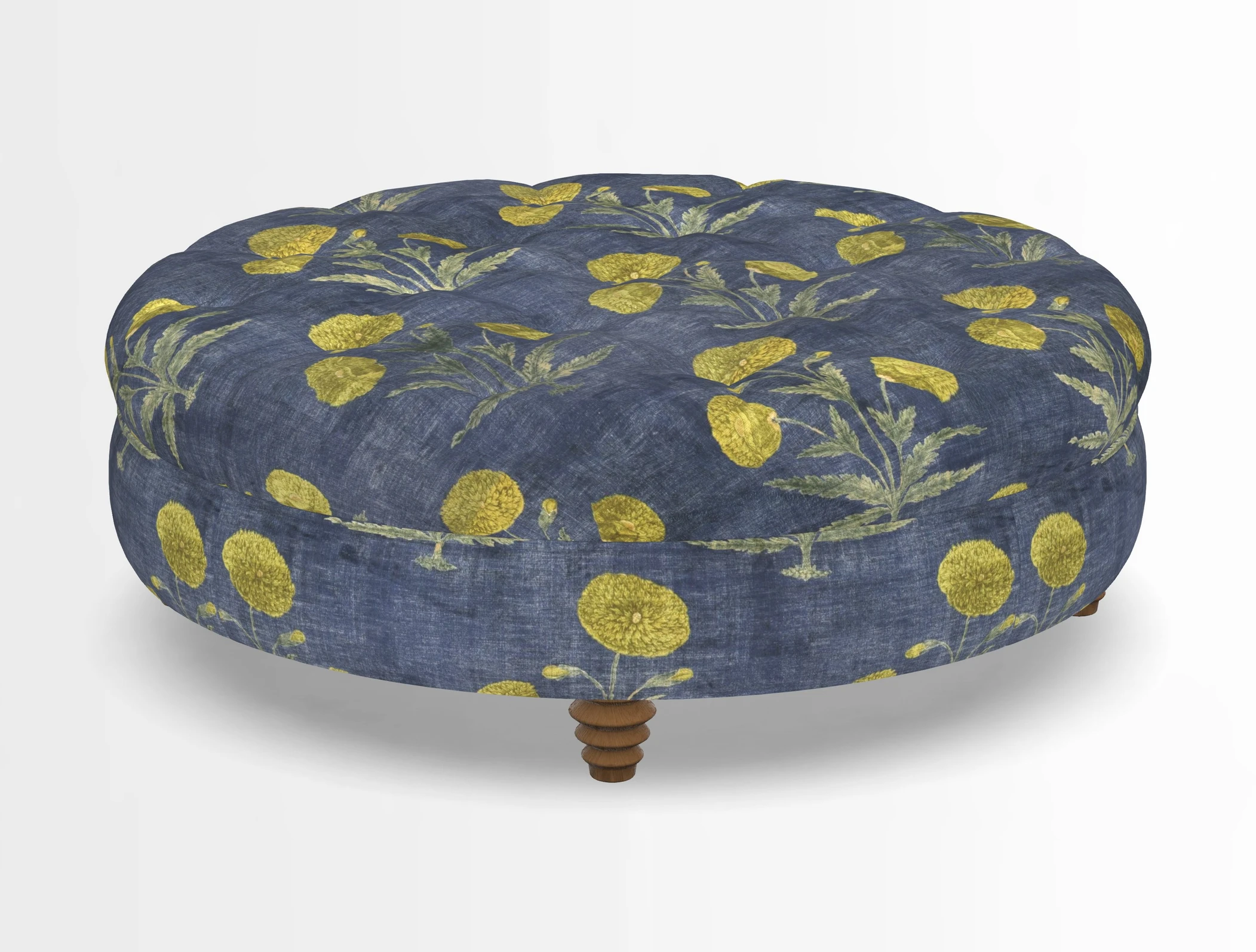 Helmsley Round Footstool in Linwood Omega Velvet Navy