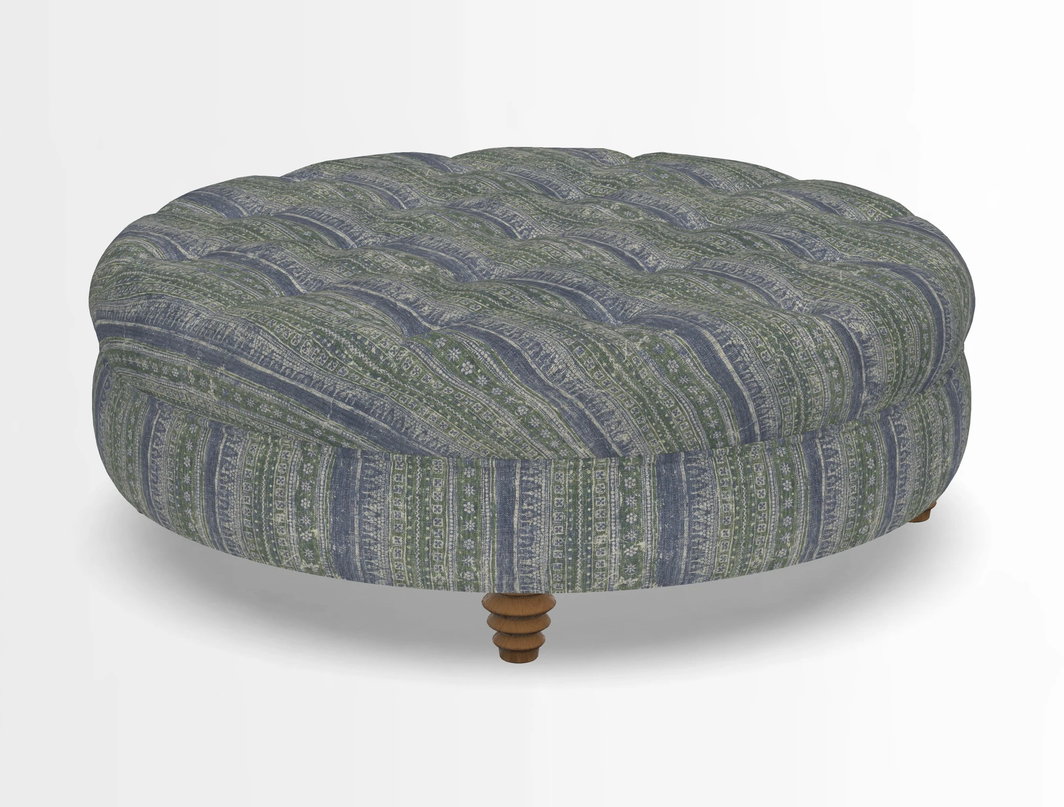 Helmsley Round Footstool in Linwood Omega Velvet Navy