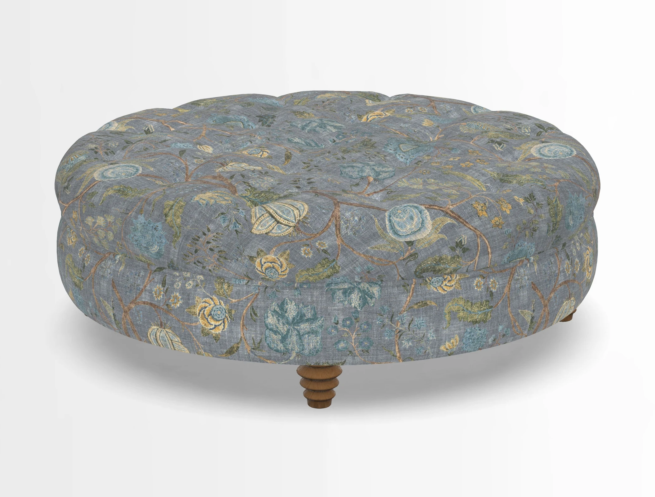Helmsley Round Footstool in Linwood Omega Velvet Navy
