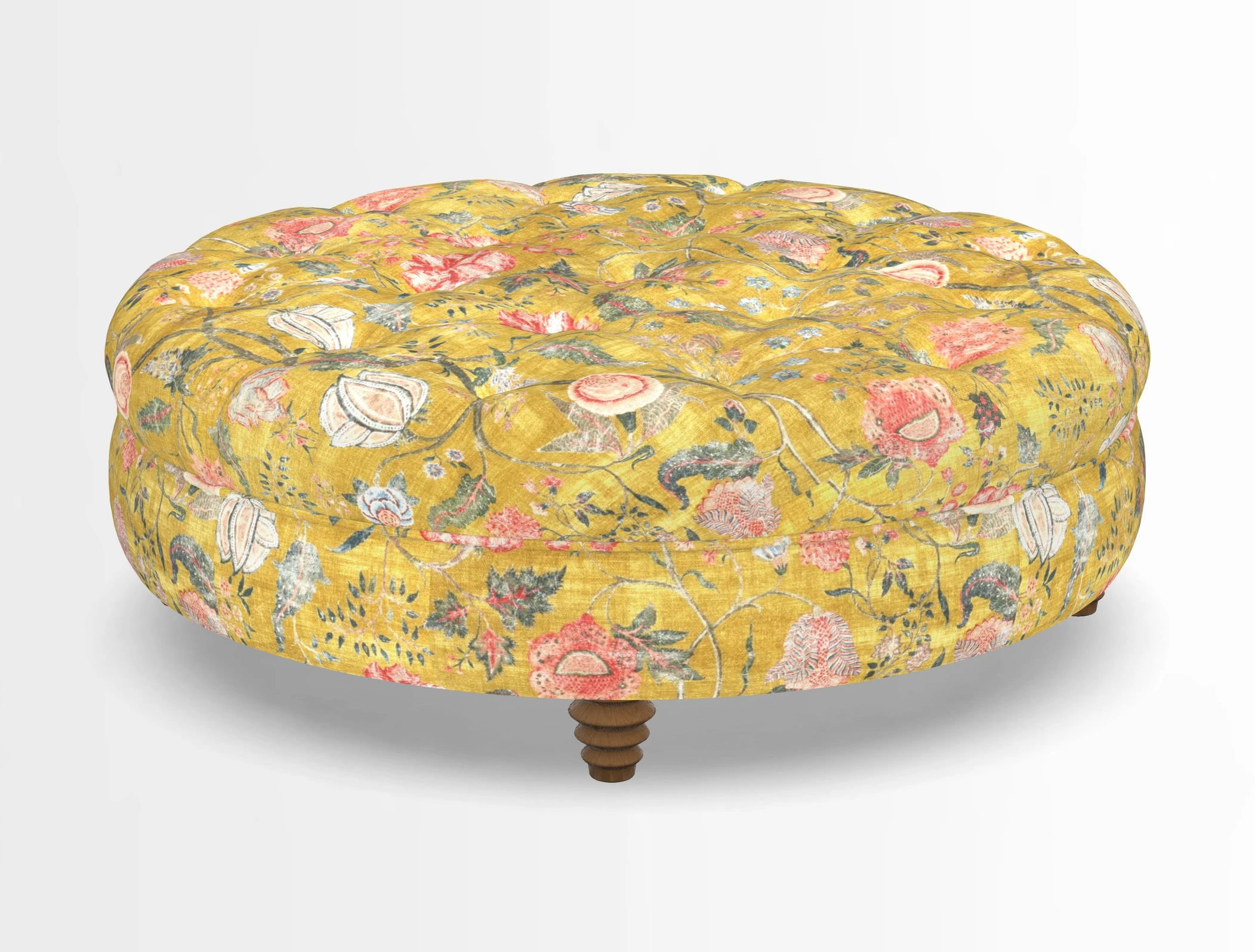 Helmsley Round Footstool in Linwood Omega Velvet Navy