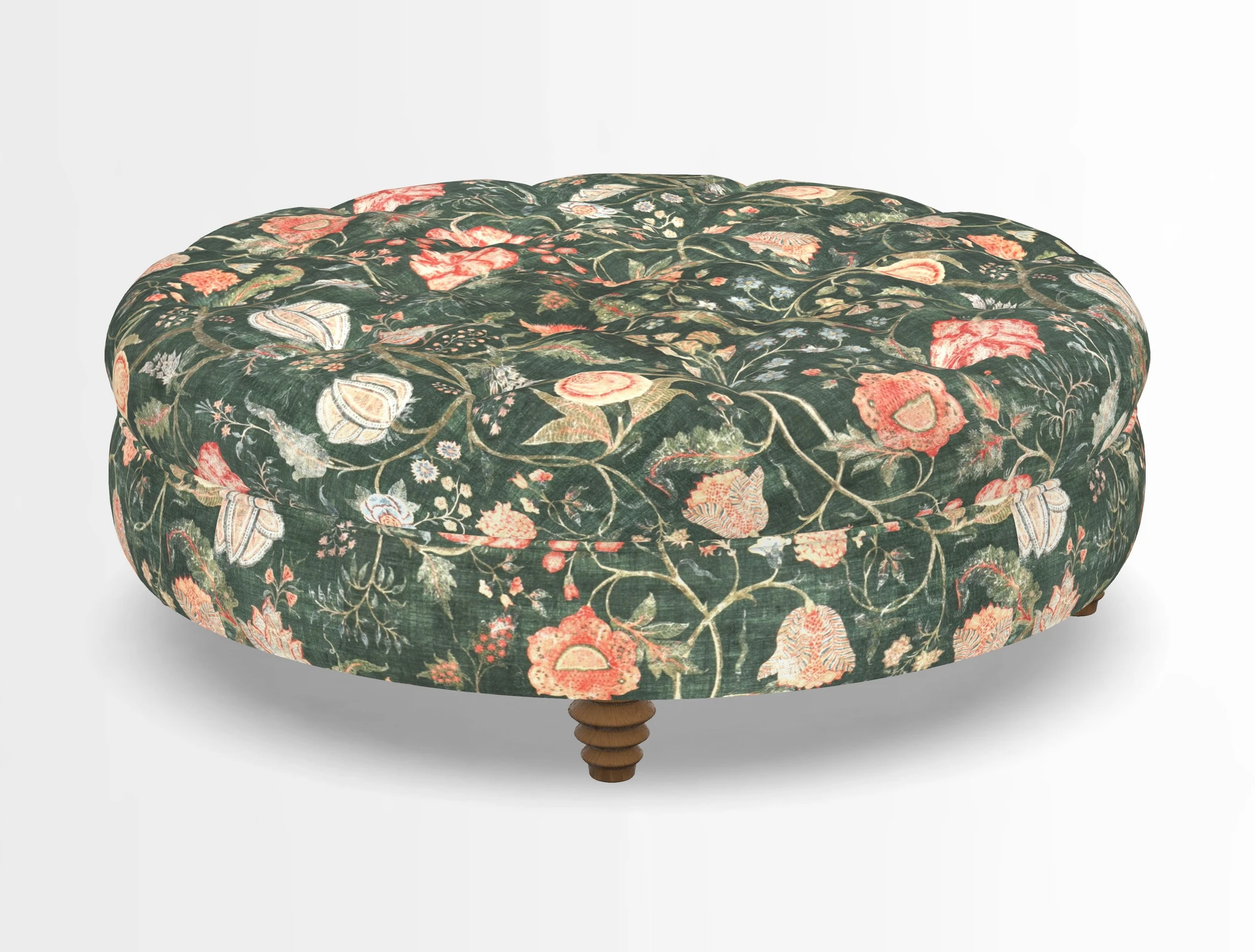 Helmsley Round Footstool in Linwood Omega Velvet Navy