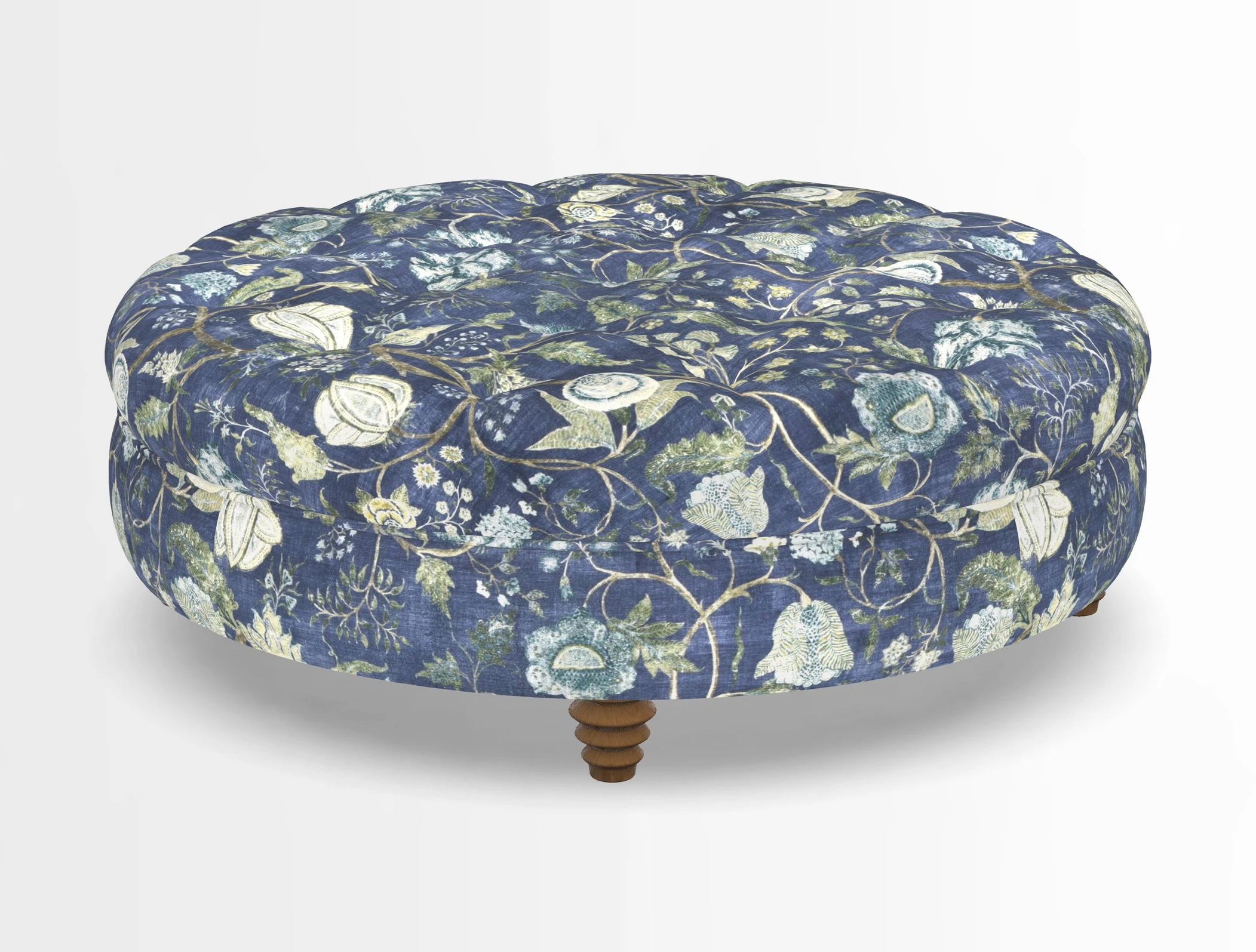 Helmsley Round Footstool in Linwood Omega Velvet Navy