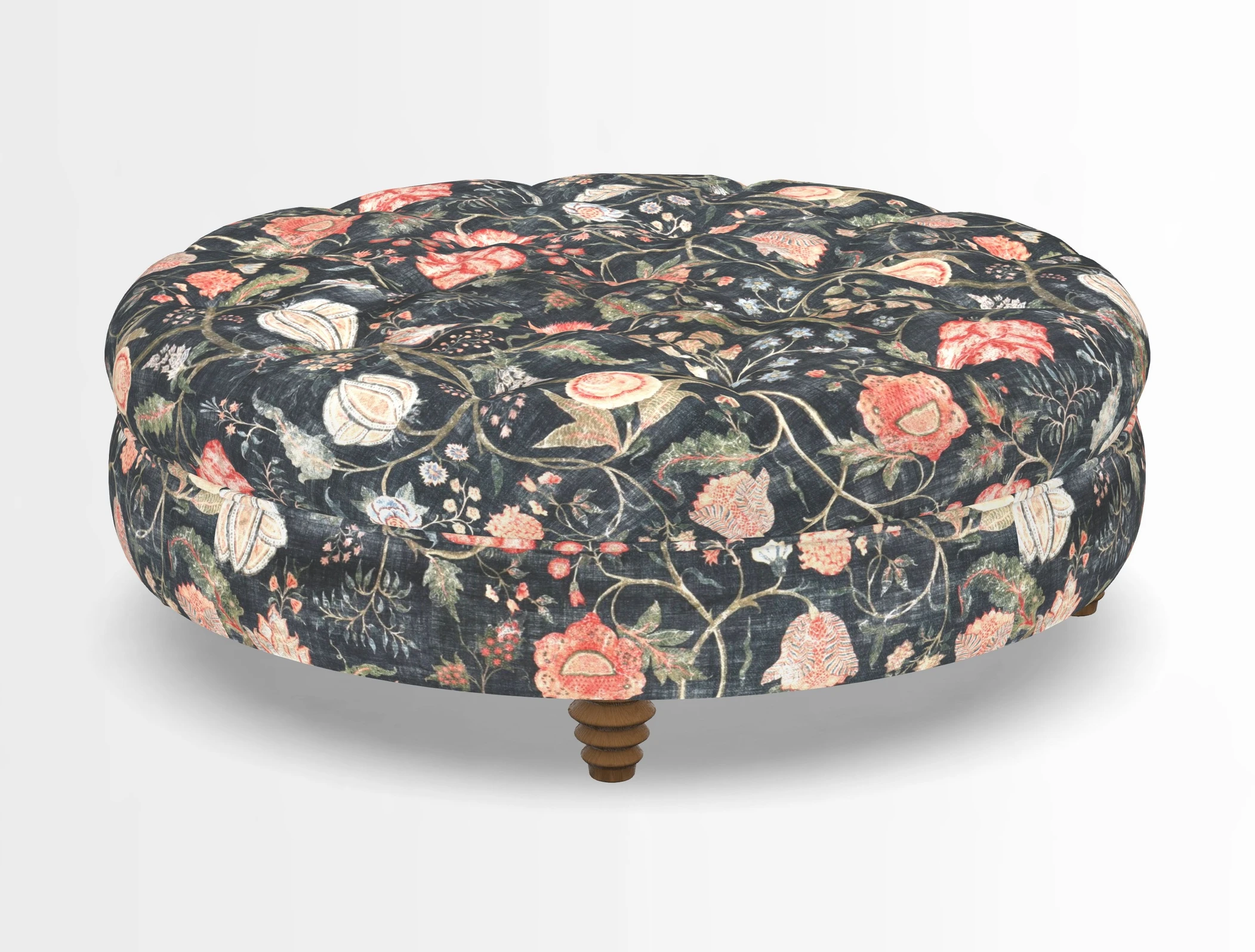 Helmsley Round Footstool in Linwood Omega Velvet Navy