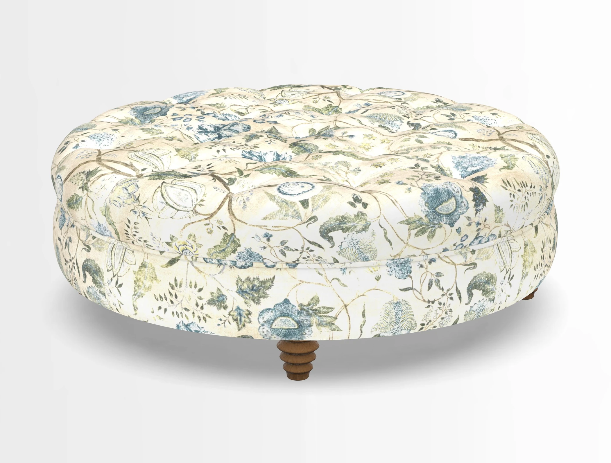 Helmsley Round Footstool in Linwood Omega Velvet Navy