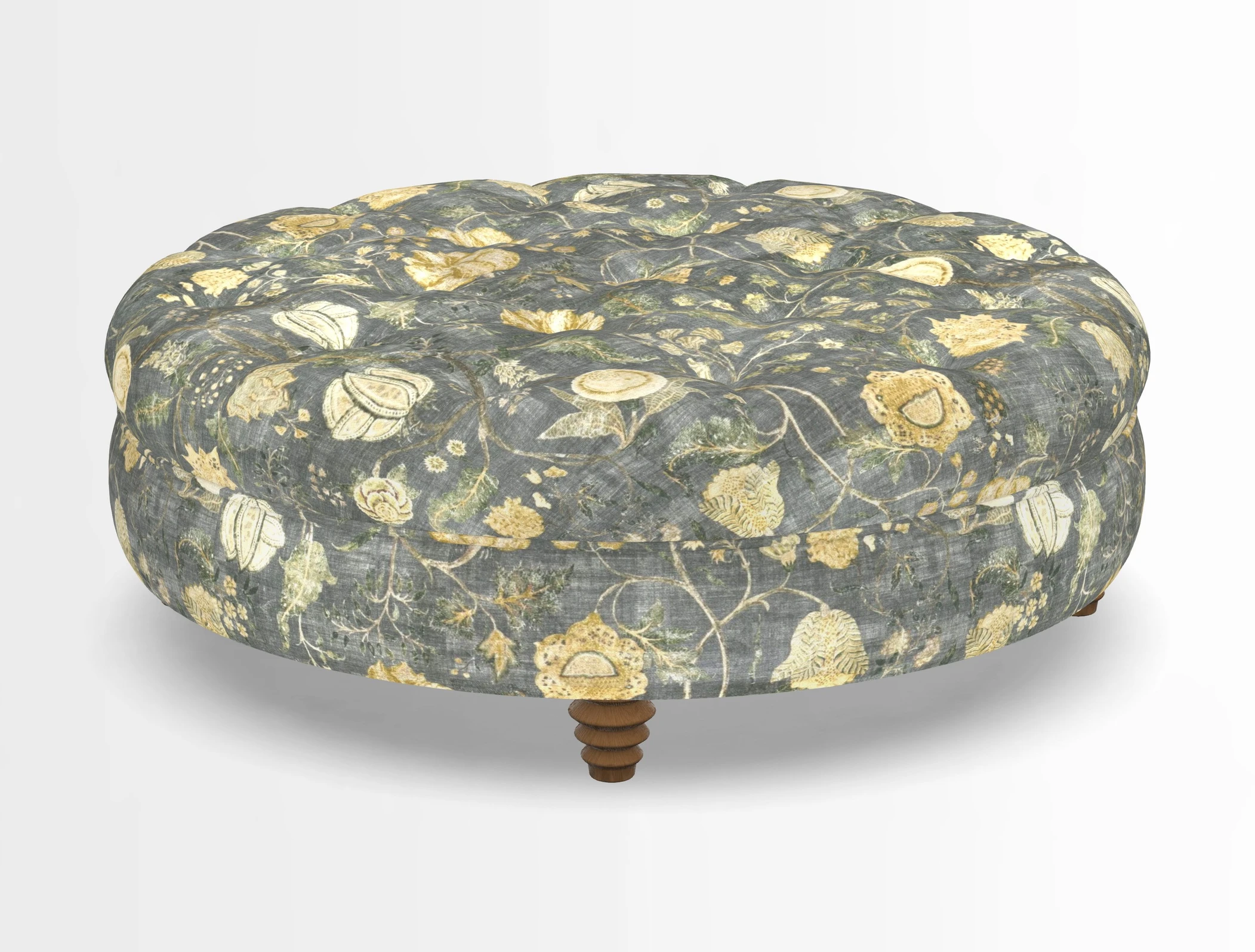 Helmsley Round Footstool in Linwood Omega Velvet Navy