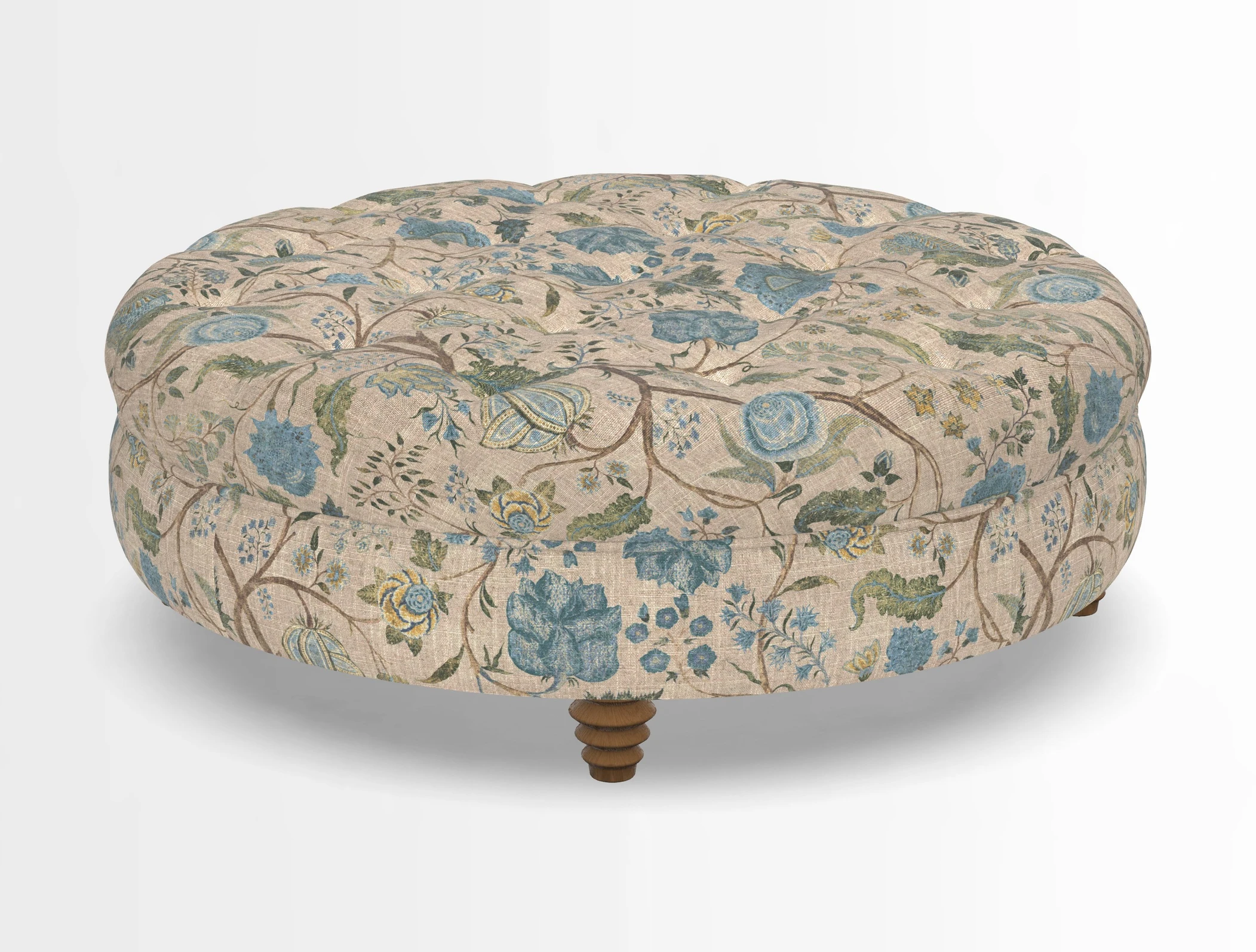 Helmsley Round Footstool in Linwood Omega Velvet Navy