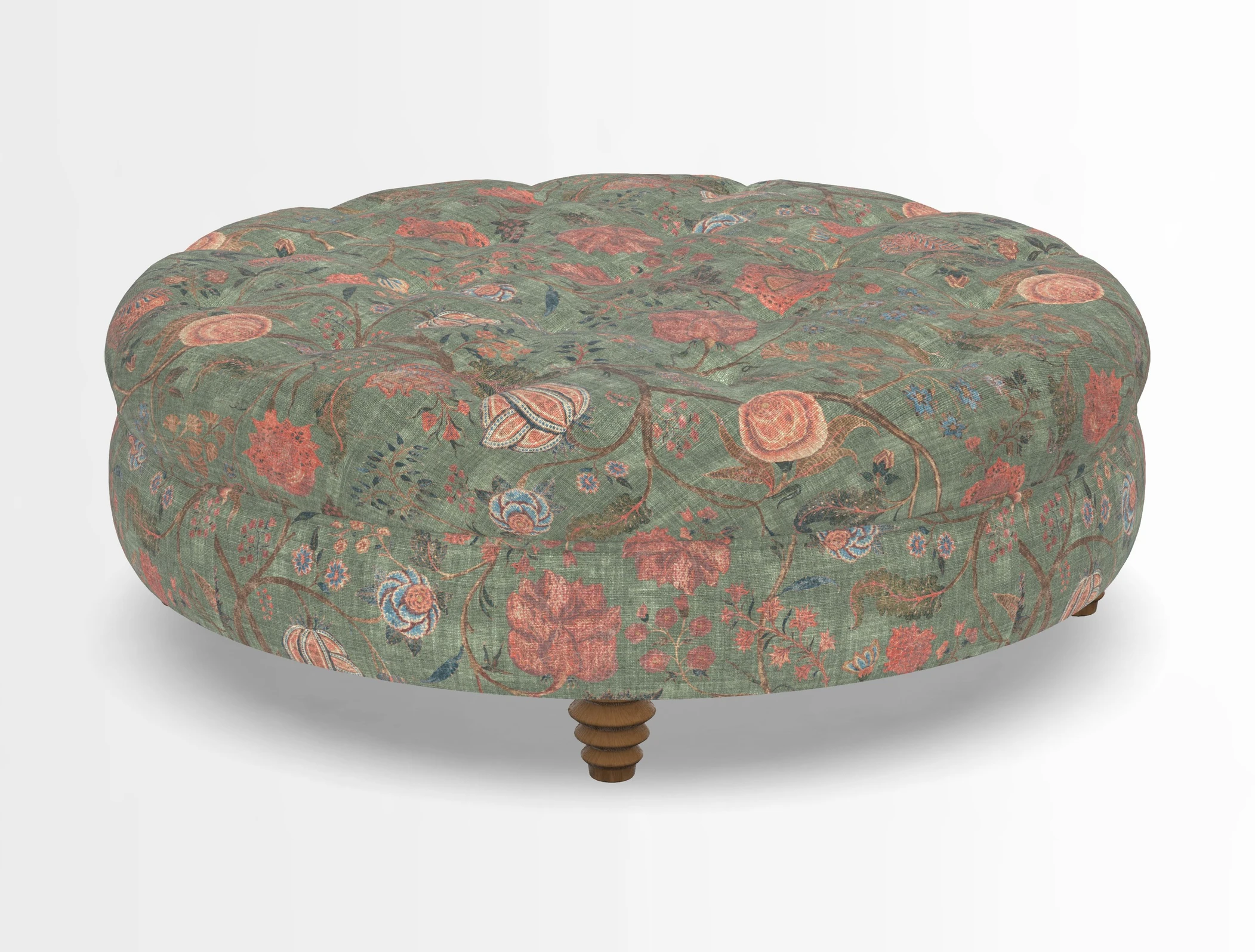 Helmsley Round Footstool in Linwood Omega Velvet Navy