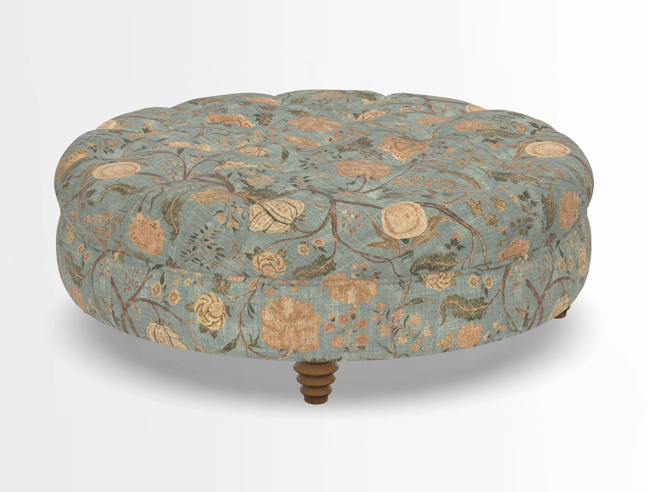 Helmsley Round Footstool in Linwood Omega Velvet Navy
