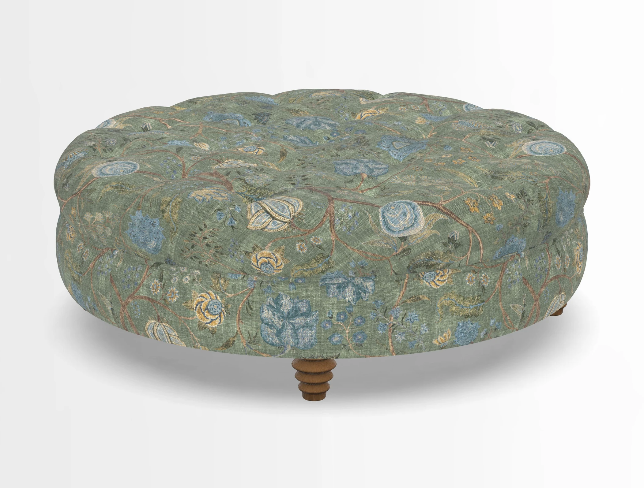 Helmsley Round Footstool in Linwood Omega Velvet Navy