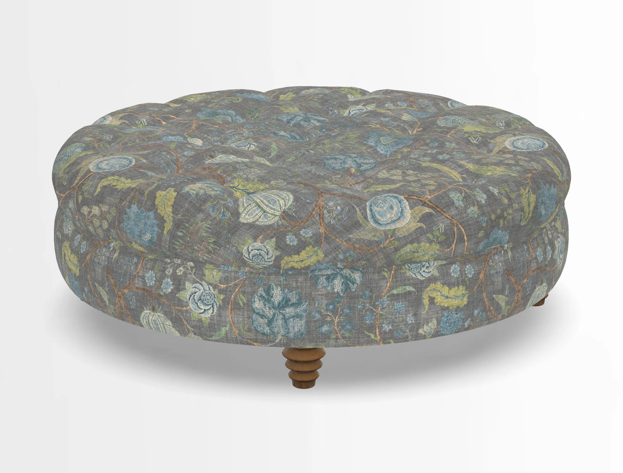 Helmsley Round Footstool in Linwood Omega Velvet Navy