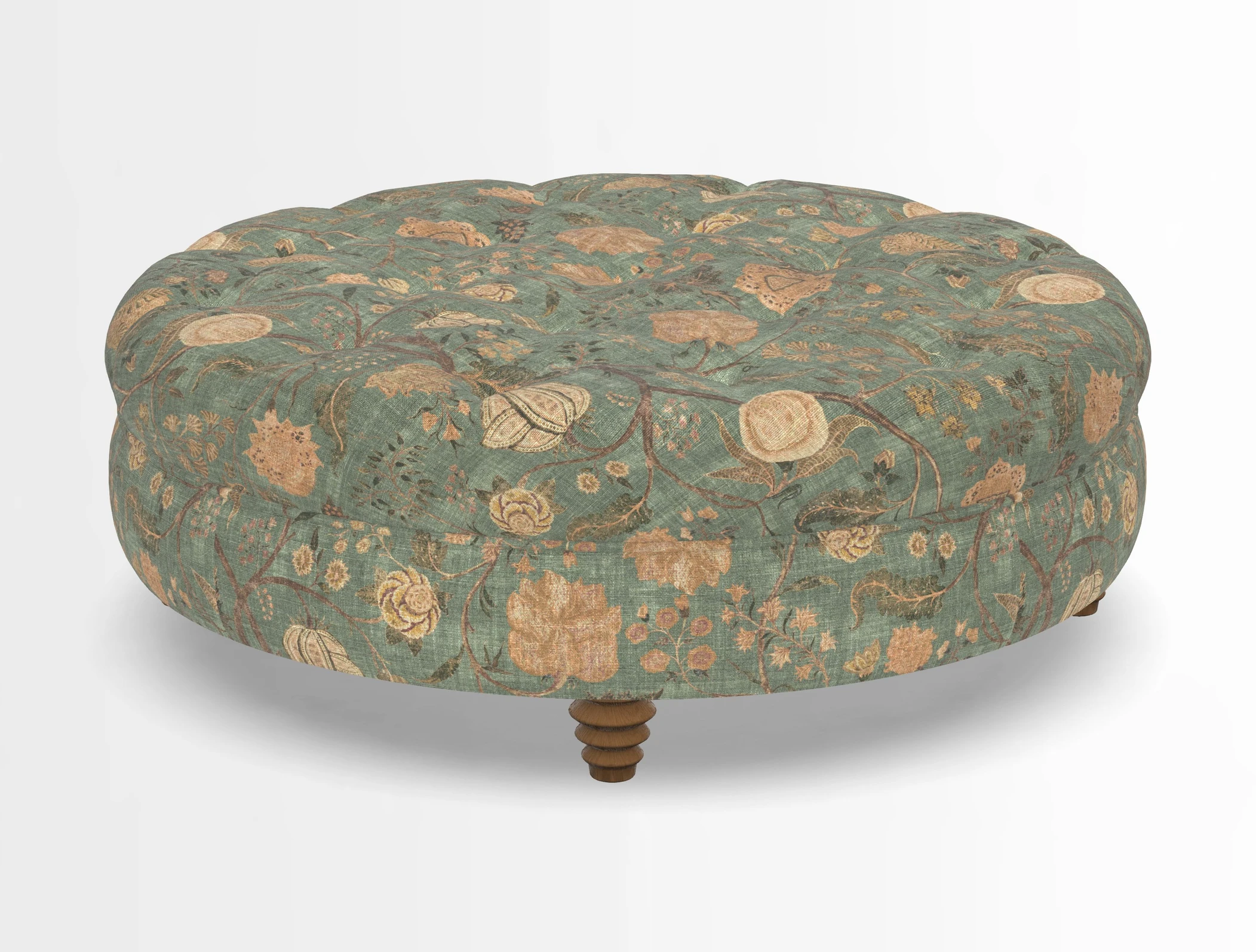 Helmsley Round Footstool in Linwood Omega Velvet Navy