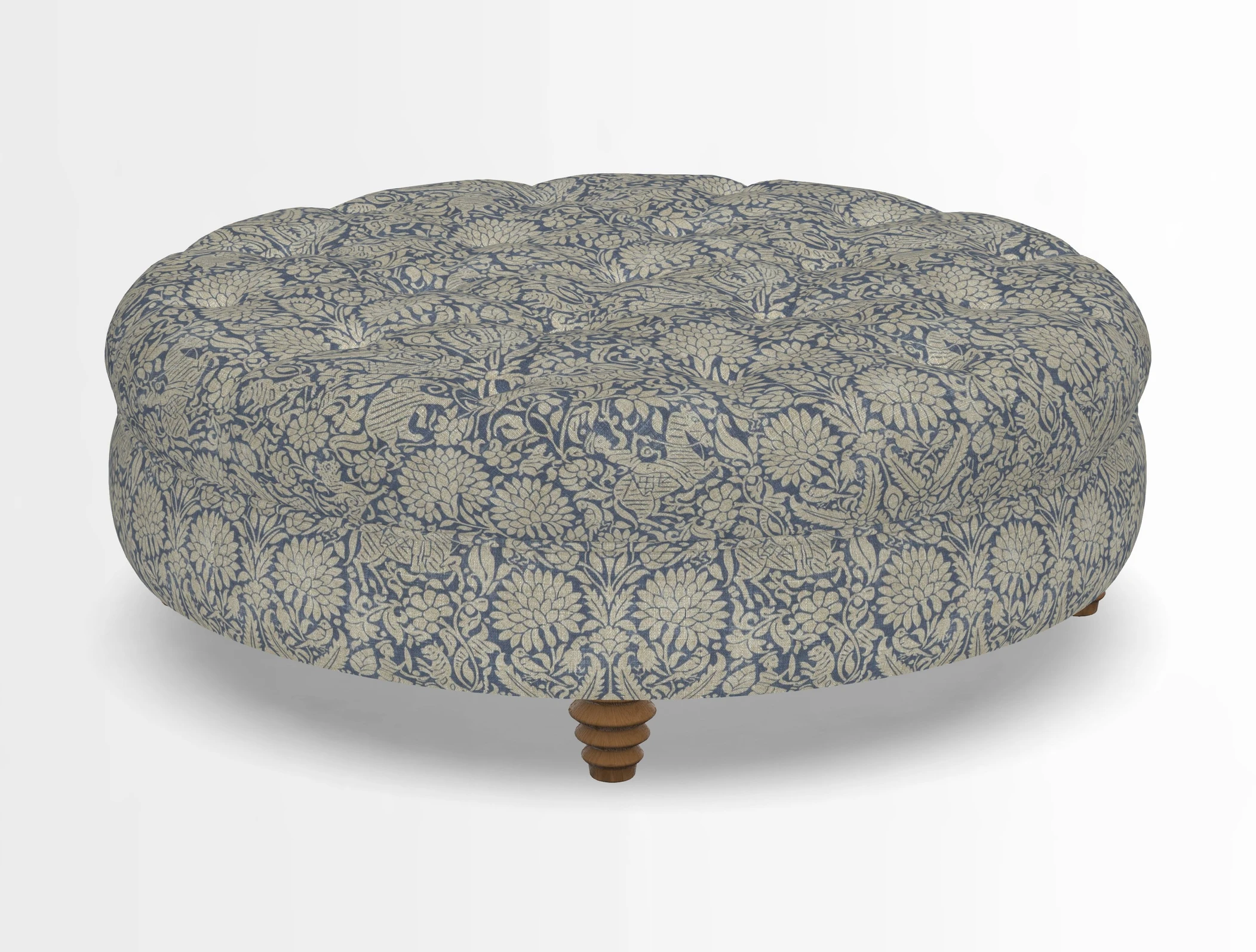 Helmsley Round Footstool in Linwood Omega Velvet Navy