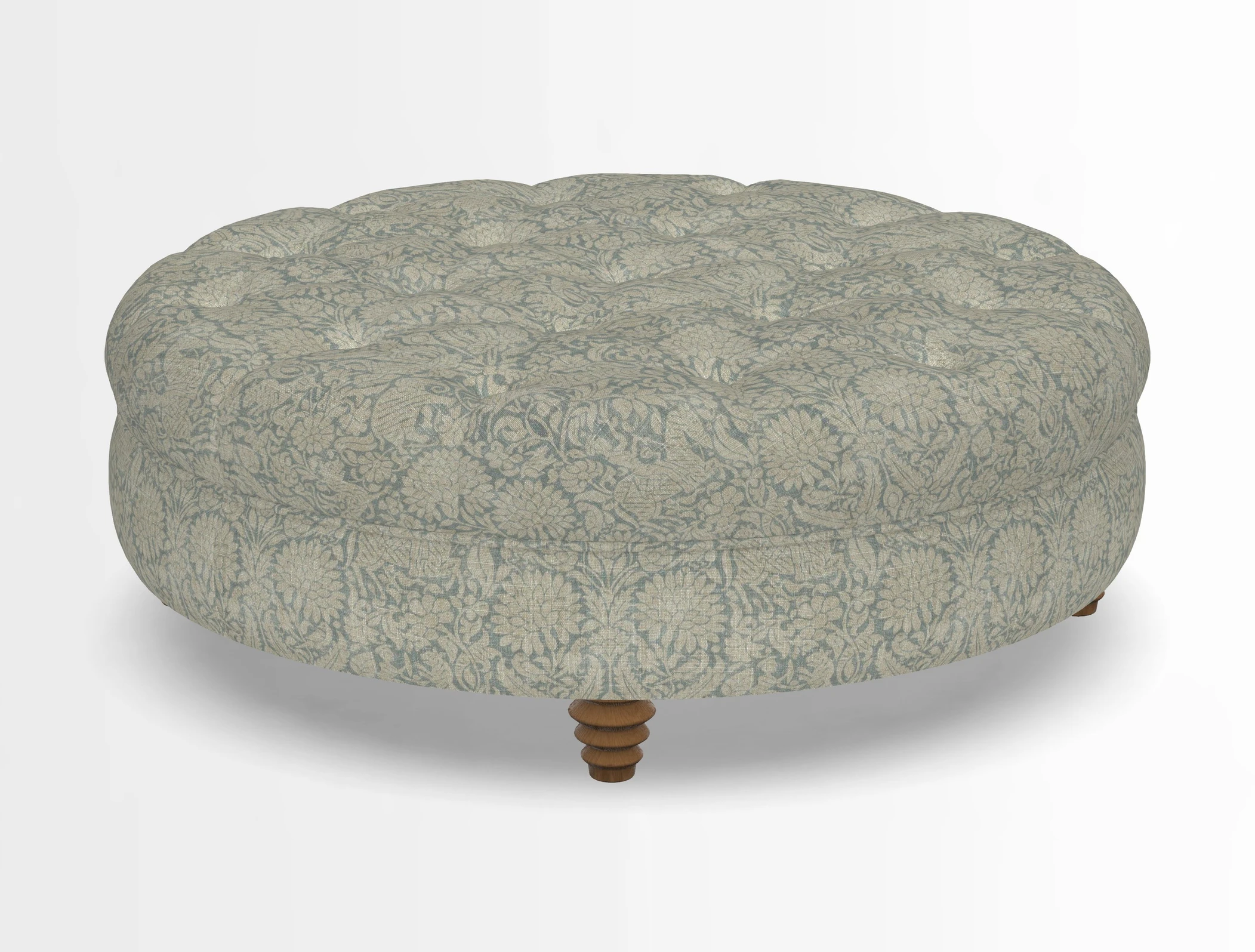 Helmsley Round Footstool in Linwood Omega Velvet Navy