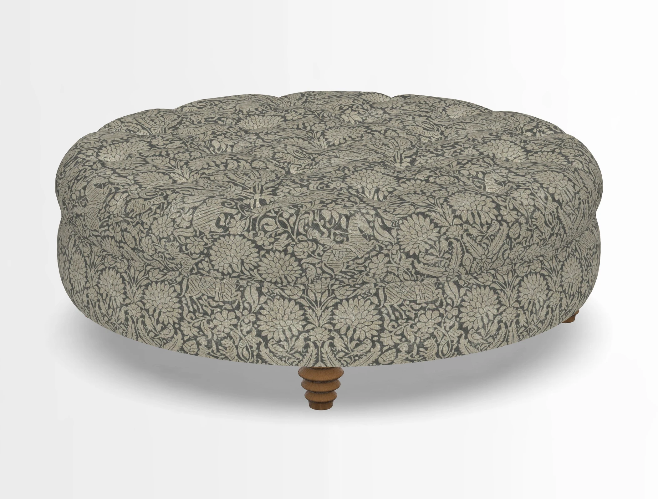 Helmsley Round Footstool in Linwood Omega Velvet Navy