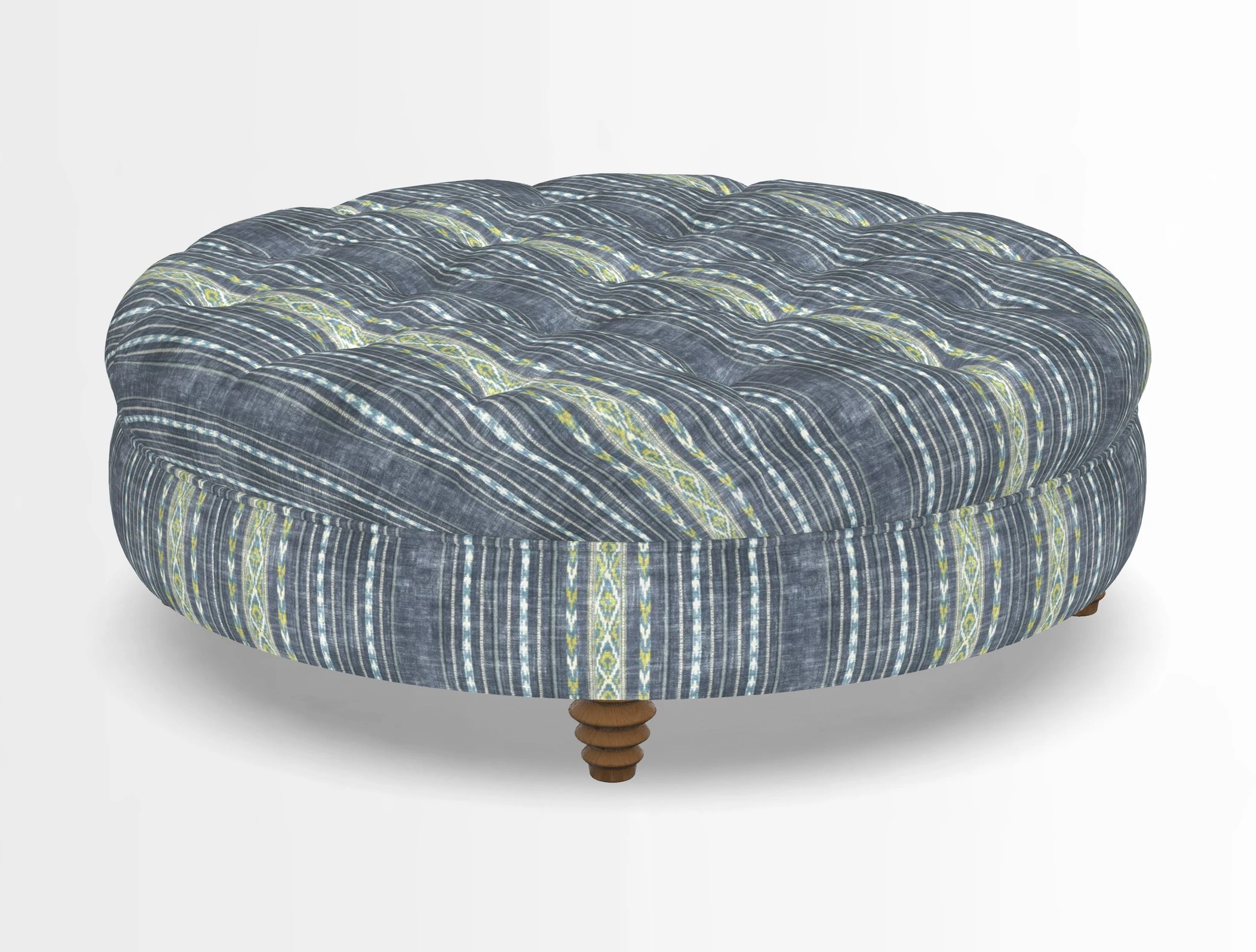 Helmsley Round Footstool in Linwood Omega Velvet Navy