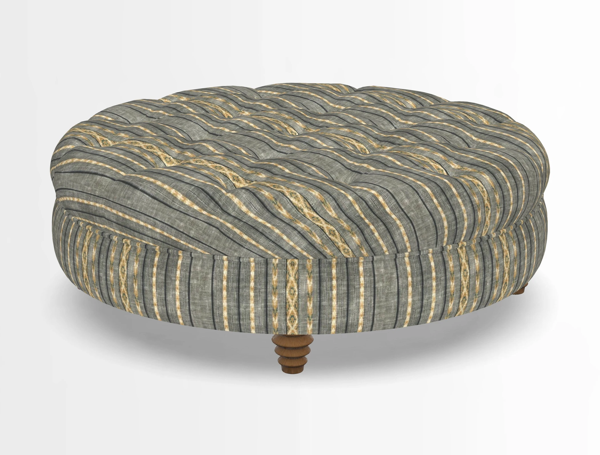 Helmsley Round Footstool in Linwood Omega Velvet Navy