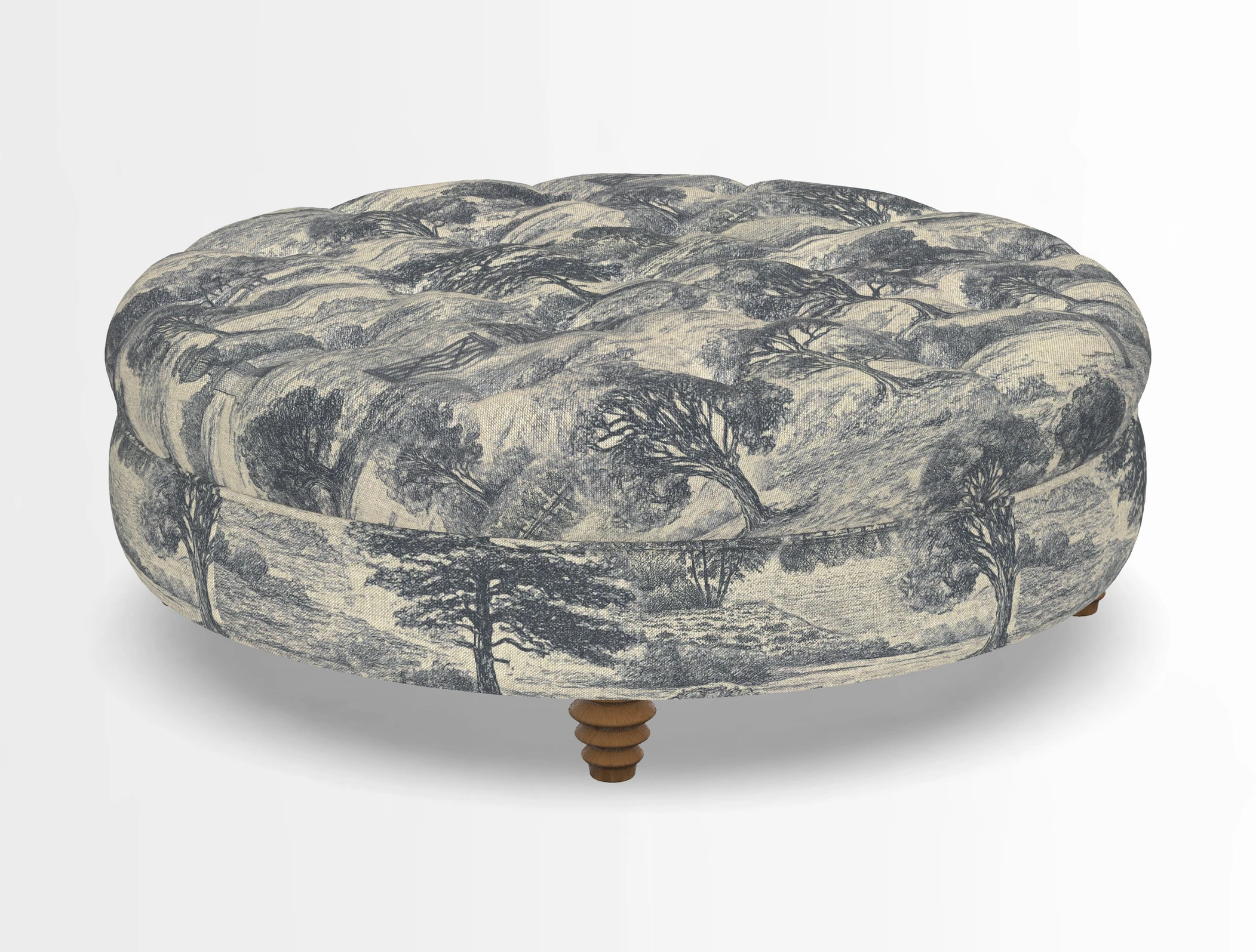 Helmsley Round Footstool in Linwood Omega Velvet Navy
