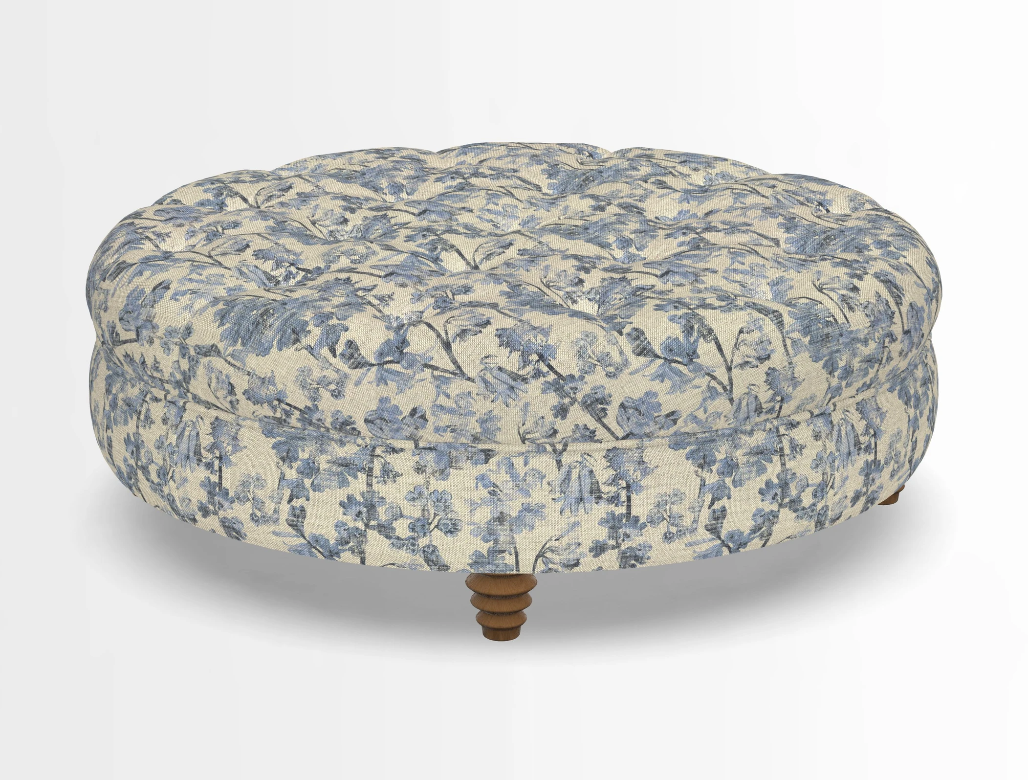 Helmsley Round Footstool in Linwood Omega Velvet Navy