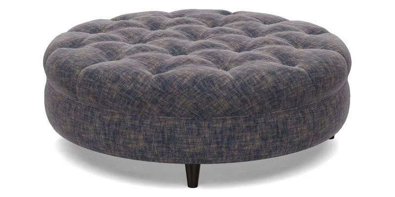 Helmsley Round Footstool in Linwood Omega Velvet Navy