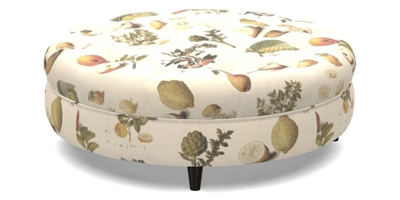 Helmsley Round Footstool in Linwood Omega Velvet Navy