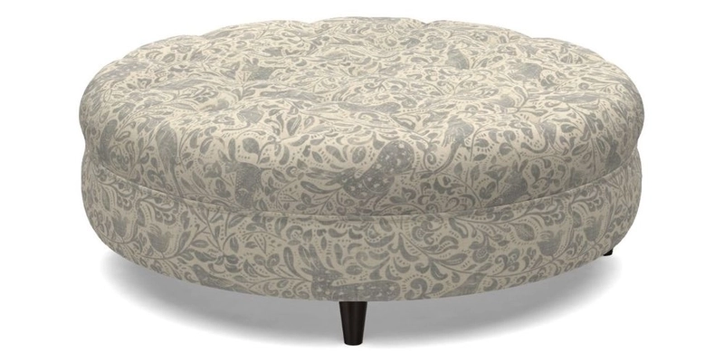 Helmsley Round Footstool in Linwood Omega Velvet Navy