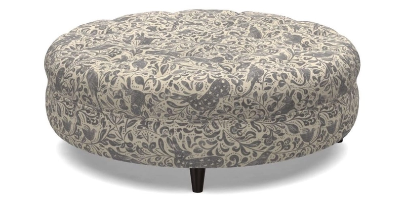 Helmsley Round Footstool in Linwood Omega Velvet Navy