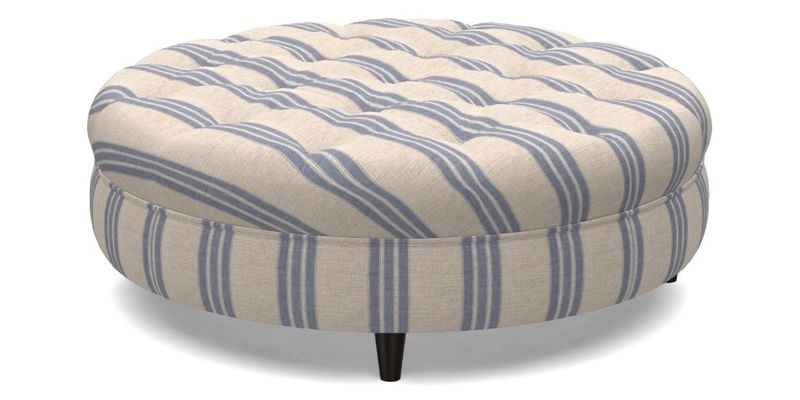 Helmsley Round Footstool in Linwood Omega Velvet Navy