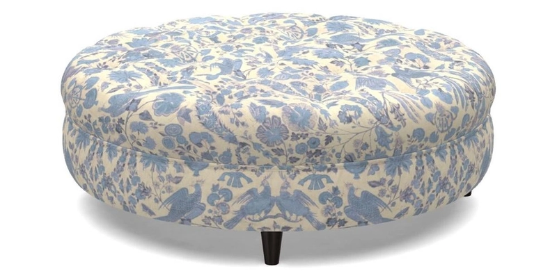 Helmsley Round Footstool in Linwood Omega Velvet Navy