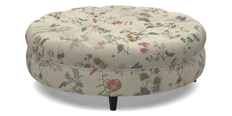 Helmsley Round Footstool in Linwood Omega Velvet Navy