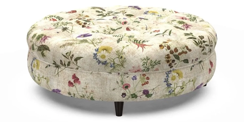 Helmsley Round Footstool in Linwood Omega Velvet Navy