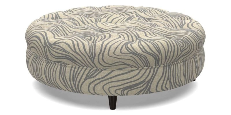Helmsley Round Footstool in Linwood Omega Velvet Navy