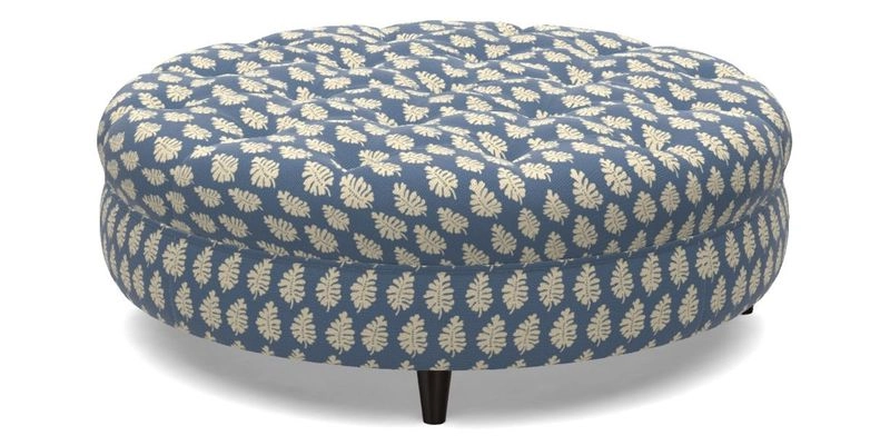Helmsley Round Footstool in Linwood Omega Velvet Navy