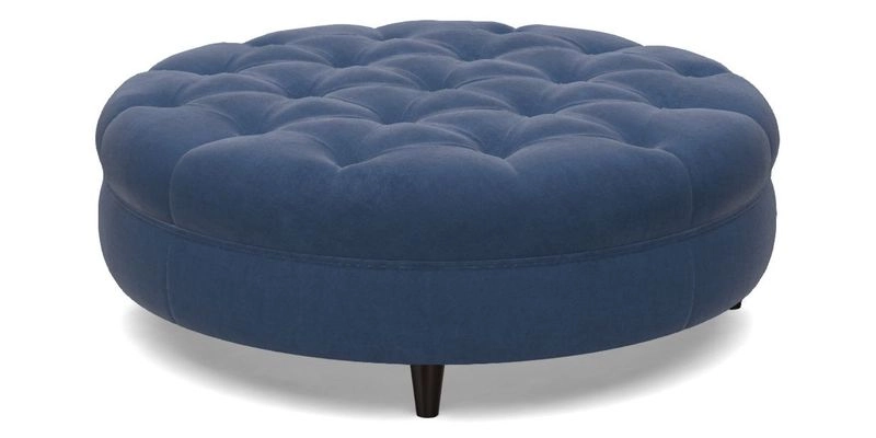 Helmsley Round Footstool in Linwood Omega Velvet Navy