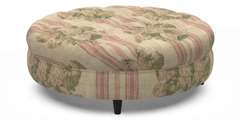 Helmsley Round Footstool in Linwood Omega Velvet Navy
