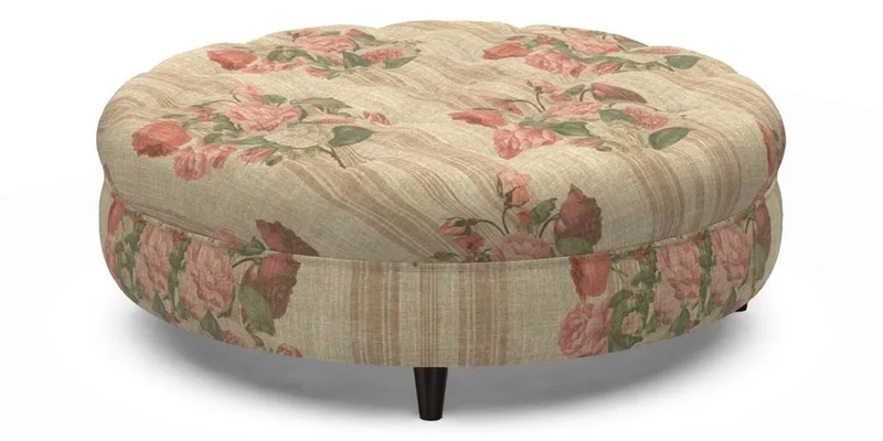 Helmsley Round Footstool in Linwood Omega Velvet Navy