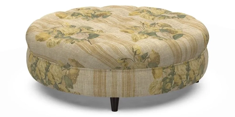 Helmsley Round Footstool in Linwood Omega Velvet Navy