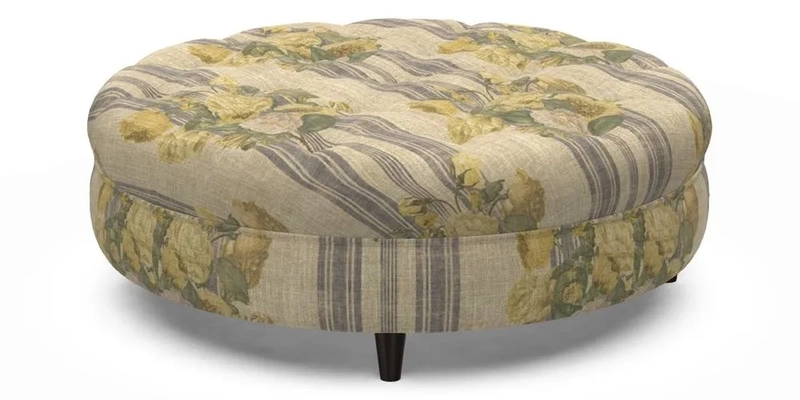 Helmsley Round Footstool in Linwood Omega Velvet Navy