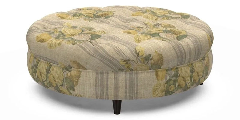 Helmsley Round Footstool in Linwood Omega Velvet Navy