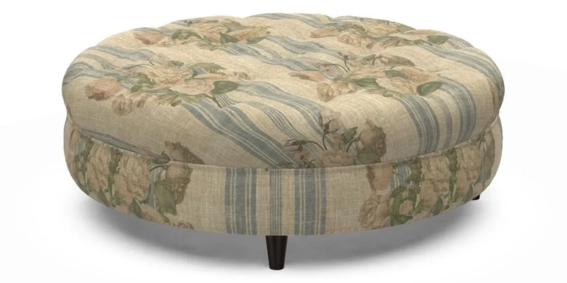 Helmsley Round Footstool in Linwood Omega Velvet Navy