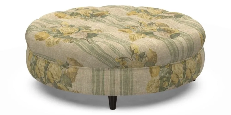 Helmsley Round Footstool in Linwood Omega Velvet Navy