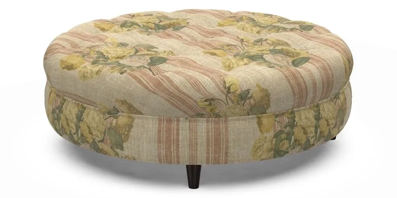 Helmsley Round Footstool in Linwood Omega Velvet Navy