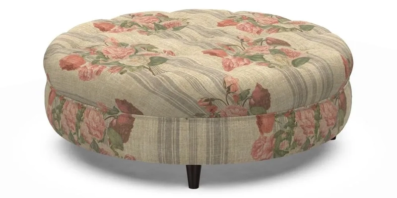Helmsley Round Footstool in Linwood Omega Velvet Navy