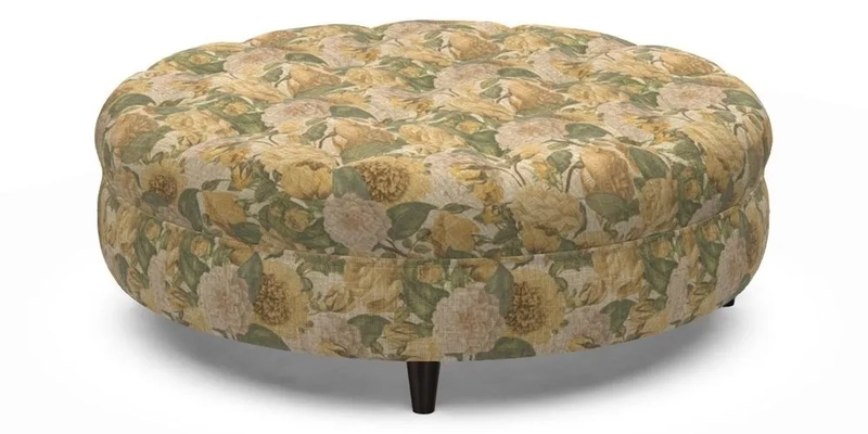 Helmsley Round Footstool in Linwood Omega Velvet Navy